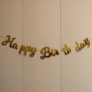 Gold metallic Happy Birthday banner bunting garland for kids birthday party decoration setup