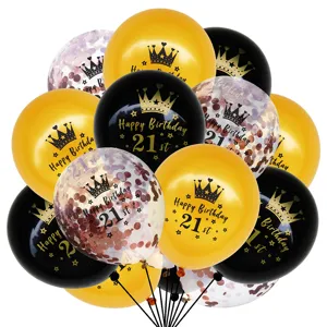 12 inch 21st birthday balloons black gold confetti party decoration set detail display