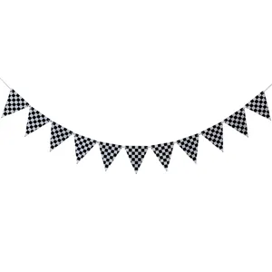 Black and white checkered banner racing party pennant flag decorations for birthday events.