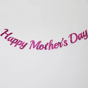Happy Mother's Day pink glitter banner hanging decoration for holiday party celebration