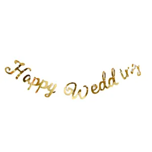 Gold foil Happy Wedding letter banner hanging garland for wedding party decoration props.