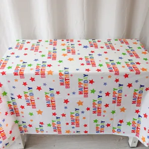 Wegwerp PEVA waterdichte plastic tafelkleed met kleurrijke verjaardagsfeest print en sterren.