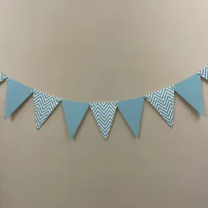 Blue and white chevron pennant banner for birthday party and festival celebration decoration.