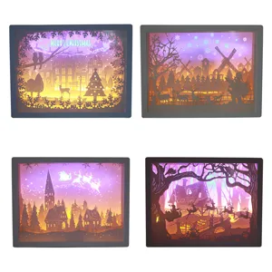 Kerst 3D Papier Snijlamp LED Nachtlampje Kunststof Decoratief Licht Huisdecoratie Kerstcadeau