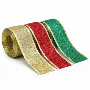 Nastro Glitter Oro Rosso Verde Natale Confezione Regalo Fiocco Decorazione Fai