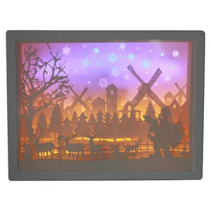 Kerstmis 3D Papier Snijwerk Lamp LED Nachtlampje Vakantie Kamer Decor Wandhangend
