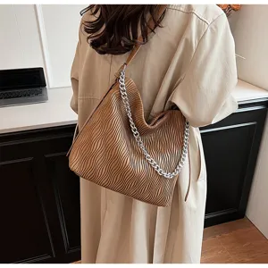 Women's stylish pleated tote bag autumn new large capacity shoulder bag commuter casual handbag