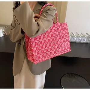 Borsa tote da sposa cinese rossa con motivo tessuto Doppio Felicità, elegante borsa spaziosa.