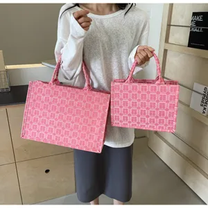 Borsa shopper da sposa cinese rosa grande capacita borsa a mano in tela stampa tradizionale