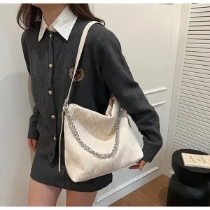 Autumn fashion casual women's tote bag, 2024 new pleated shoulder bag with chain, large capacity.