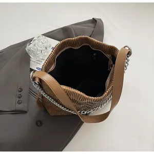 Fall fashion casual pleated tote bag women 2024 new retro large capacity shoulder bag