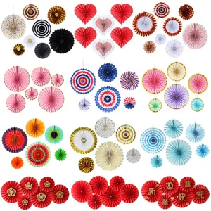 Handmade Paper Fan Flower Set Colorful Hanging Ornaments For Wedding Birthday Party Room Wall Background Decor