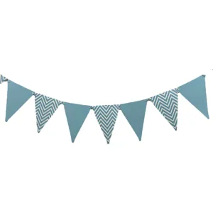 Blue and white chevron pennant banner for birthday party and festival decoration.
