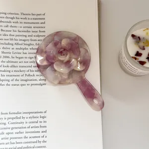 Espejo de maquillaje rosa 3D estilo coreano portátil morado acetato espejo de mano cosmético diario