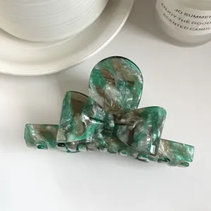 Green marbled acetic acid bow hair claw clip elegant shark clip for women styling accessory