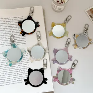 Süße Katze Acetat Schlüsselanhänger Mit Mini Kompaktspiegel Harz Tier Tasche Charm Schlüsselring Für Damen Tägliches Zubehör