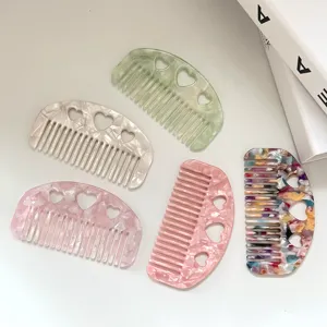 Süßes hohles Herz Acetat Haarkamm Set, tragbarer Mini Retro halbrunder Haarstyling Werkzeug.