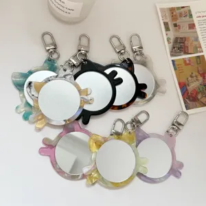 Süßer Katzen Spiegel Schlüsselanhänger, stilvoller Acetat Taschen Make-up Spiegel Anhänger für Damen.