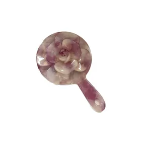 Espejo de maquillaje de mano con flor 3D estilo coreano espejo de bolsillo acetato portátil