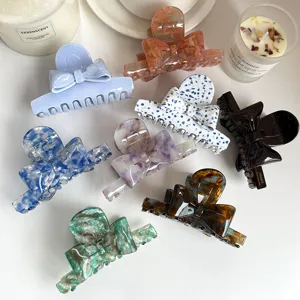Elegant Cellulose Acetate Hair Claw Bow Hair Clip Large Double Sided立体 Shark Clip Marble Tortoiseshell Hair Catch For Women Daily Everyday Headwear Accessories