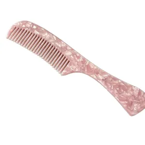 High quality pink acetate hair comb with french texture, portable anti-static styling tool for women.