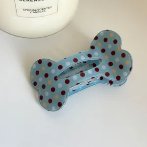 Pince à cheveux os bleue avec des pois colorés, jolie griffe en résine pour femmes et filles.