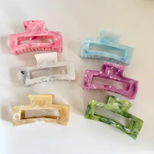 Pinza de Pelo de Plástico Brillante Estilo Coreano Patrón de Mármol Rectangular Geométrico Hueco para Mujer Accesorios para el Cabello