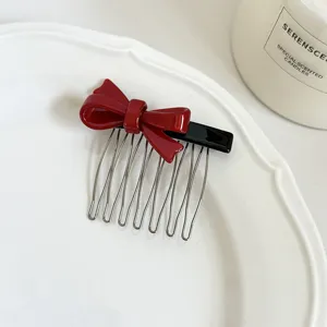 Korean style red bow acetate hair comb, elegant insert comb for women's hairstyle accessories