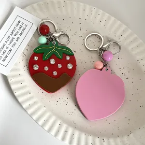 Simpatico fragola pesca portachiavi specchio trucco strass borsa ciondolo pendente