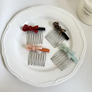 Korean style bow acetate hair comb with metal teeth, elegant chic hair accessories for women.