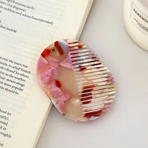 Tragbarer Acetat Klappspiegel Kamm Retro ovaler kompakter Make-up Spiegel für das Haarstyling