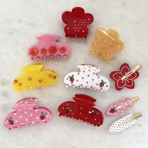 Süße Blumen Pünktchen Haarklammern Set Mode Haaraccessoires für Damen und Mädchen