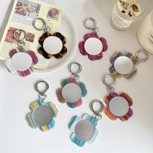 Koreanischer Stil Acetat Blume Spiegel Schlüsselanhänger tragbarer Make-up Taschenspiegel