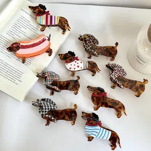 Bonita Pinza de Pelo de Perro Teckel de Acetato Carey Divertida Pinza de Cangrejo de Animal para Mujeres Accesorios de Pelo Grueso Regalo