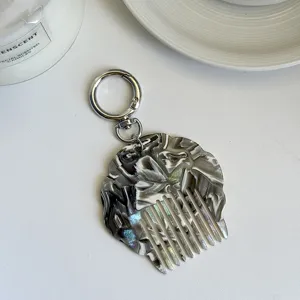 Portable mini acetate shell comb keychain, pearlescent marble bag pendant for women daily use.