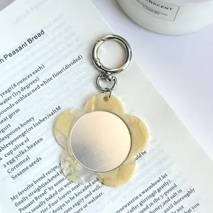 Französischer Acetat Blumen Schlüsselanhänger tragbarer Make-up Spiegel Retro Tasche Anhänger