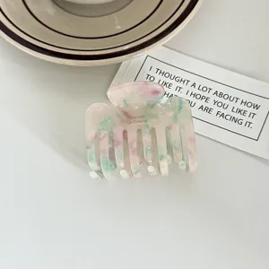 Korean acetate hair claw clip, pink and green marbled medium shark clip for women and girls.