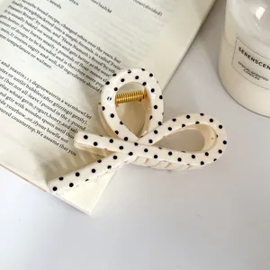 Elegante molletta per capelli a pois crema fiocco fermaglio acconciatura donna