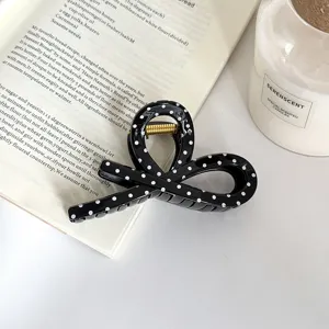 Grande molletta per capelli a pois nera fiocco elegante accessorio donna pinza squalo