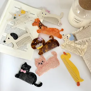 Peigne à Cheveux en Acétate en Forme d'Animal de Dessin Animé Mignon Peigne Démêlant à Dents Larges Peigne à Maquillage Portable Motif Marbre pour Quotidien Femmes Enfants