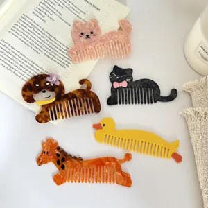 Joli peigne à cheveux en acétate motif animal, brosse démêlante portable chat chien canard mignon.