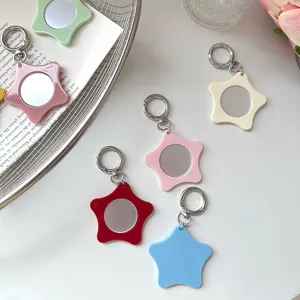 Colorful star mirror keychain portable cute makeup pocket mirror bag pendant accessories