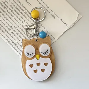 Simpatico portachiavi specchio trucco gufo cartone animato, ciondolo borsa luminoso.
