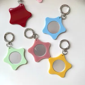 Cute star shape pocket mirror keychain portable makeup mirror bag pendant accessories multi-color
