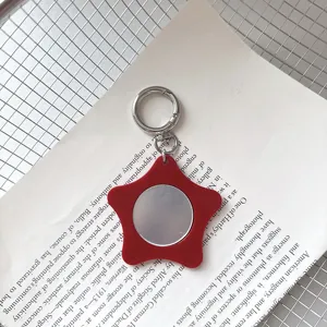 Red star makeup mirror keychain cute portable pocket mirror bag pendant for women and girls