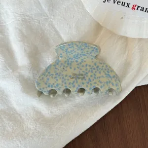 Pinza de pelo de acetato azul con diseño moteado, elegante pinza tiburón para mujeres.