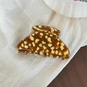 Pinza para el pelo de acetato para mujer, elegante pinza marrón con patrón para peinados.