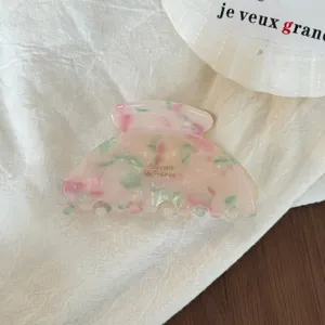 Pinza para el pelo rosa verde moteada, pinza de acetato para peinado semirrecogido.