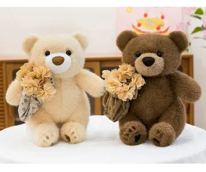 Carina bambola di peluche orso che tiene bouquet giocattolo morbido regalo di San Valentino