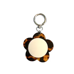 Französischer Acetat Schildpatt Blume Schlüsselanhänger Spiegel tragbarer Make-up Spiegel